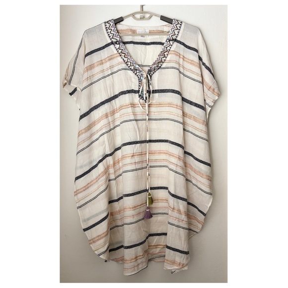 Anthropologie Duet Sequin Embellished Tassel Kaftan Beach Swim Cover Up O/S Boho - Picture 2 of 11